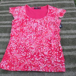 Womens Pink, asymmetrical tiered top.